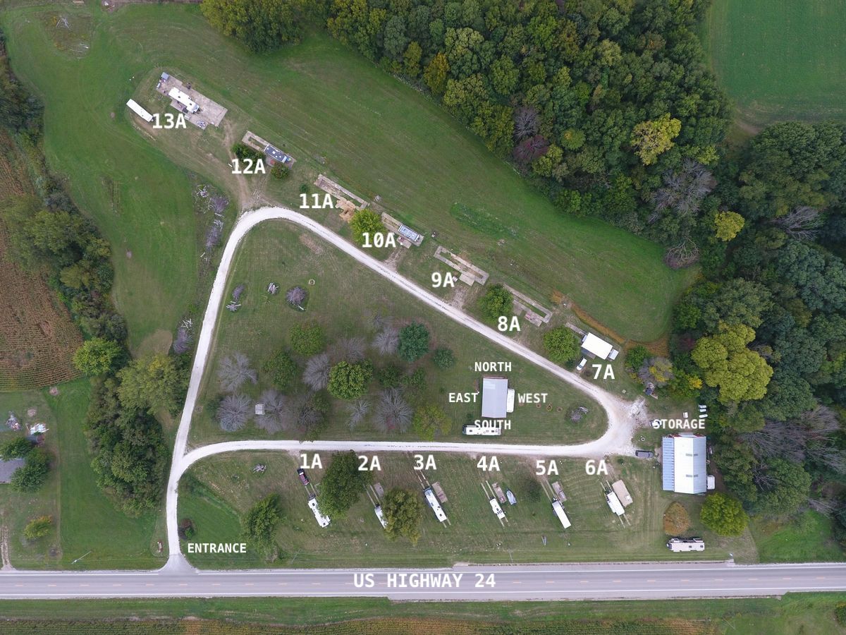 An arial photo of the campground with sites marked.